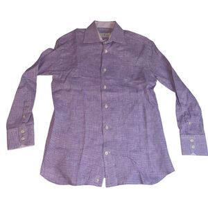 Michelle Farmer Women's linen Purple Check Long Sleeve Button-Up‎ Shirt Size L